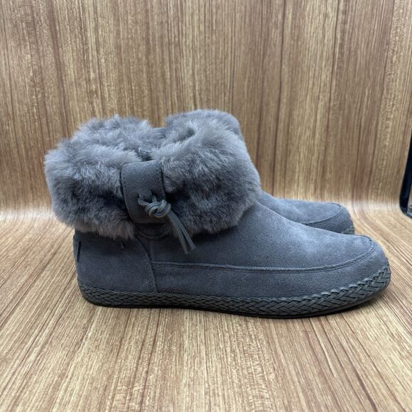 UGG Women's Elowen Bootie Gray Suede Sheepskin Lined Side Zipper Size 10 - Picture 1 of 11